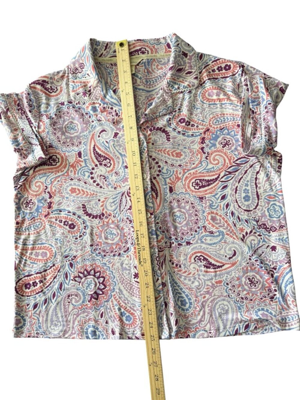 NWT Vera Bradley Paisley 2-Piece Pajama Set Button-Up Shirt Pants Large Pockets - Picture 9 of 14